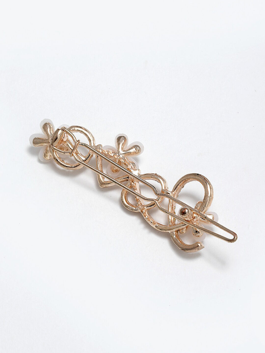 Panash Women Gold-Toned & White Cz-Studded & Beaded Love Hair Pin