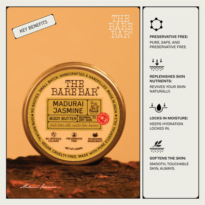 The Bare Bar Madurai Jasmine Body Butter - Floral Moisturizer For Smooth, Radiant Skin
