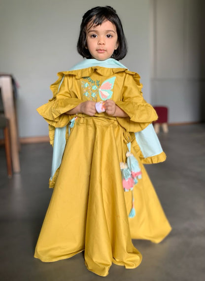 ArthLife Mustard Butterfly Lehenga Choli