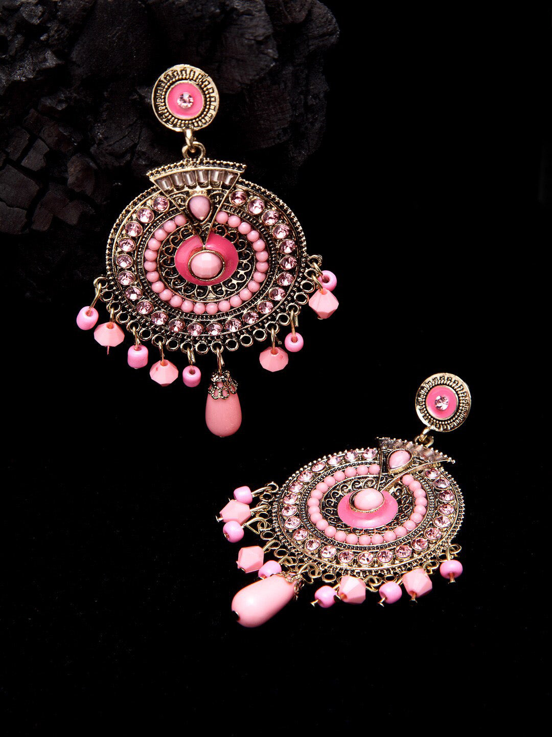 Shining Diva Pink Circular Drop Earrings