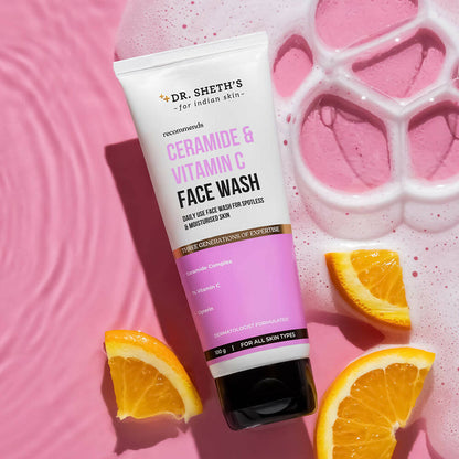 Dr. Sheth's Ceramide & Vitamin C Brightening Face Wash Gently Cleanses, Hydrates & Reduces Dark Spots, For Normal, Oily & Combination Skin