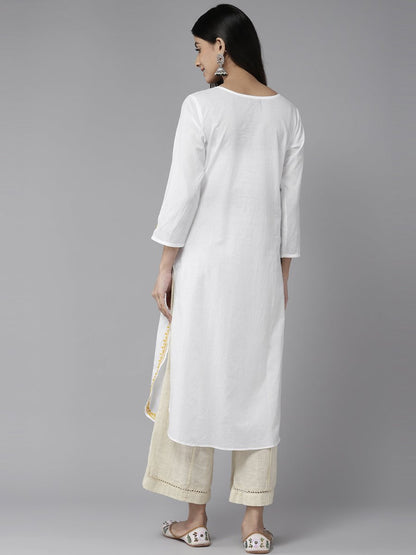 ADA Ethnic Motifs Embroidered Chikankari Cotton Kurta