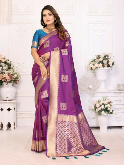 Anaita Purple Soft Silk With Zari Weaving Borders Saree With Blouse