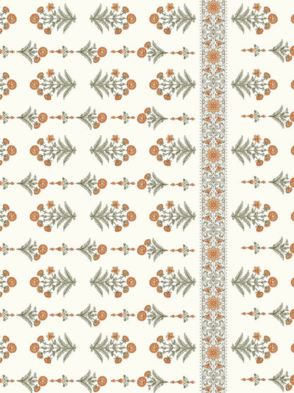 CHHAVI INDIA Cream-Coloured & Orange Floral Ultra Soft 210 TC Bedsheet with Pillow Covers