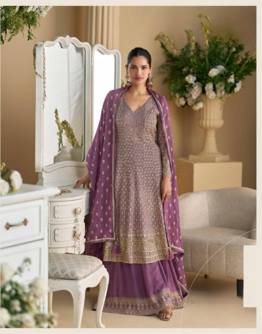 Anaita Lavender Heavy Georgette Stitched Suit with Sequence & Diamond work