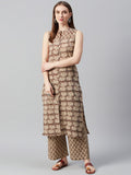 Anayna Women Beige & Maroon Printed Kurta with Palazzos