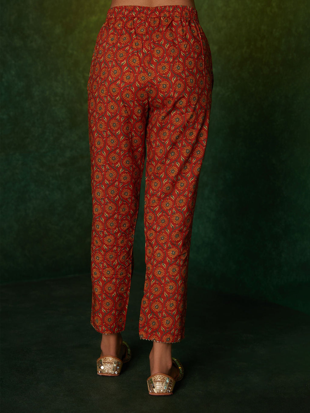Likha Orange Floral Print & Embroidered Kurta Pant With Dupatta LIKSKD177