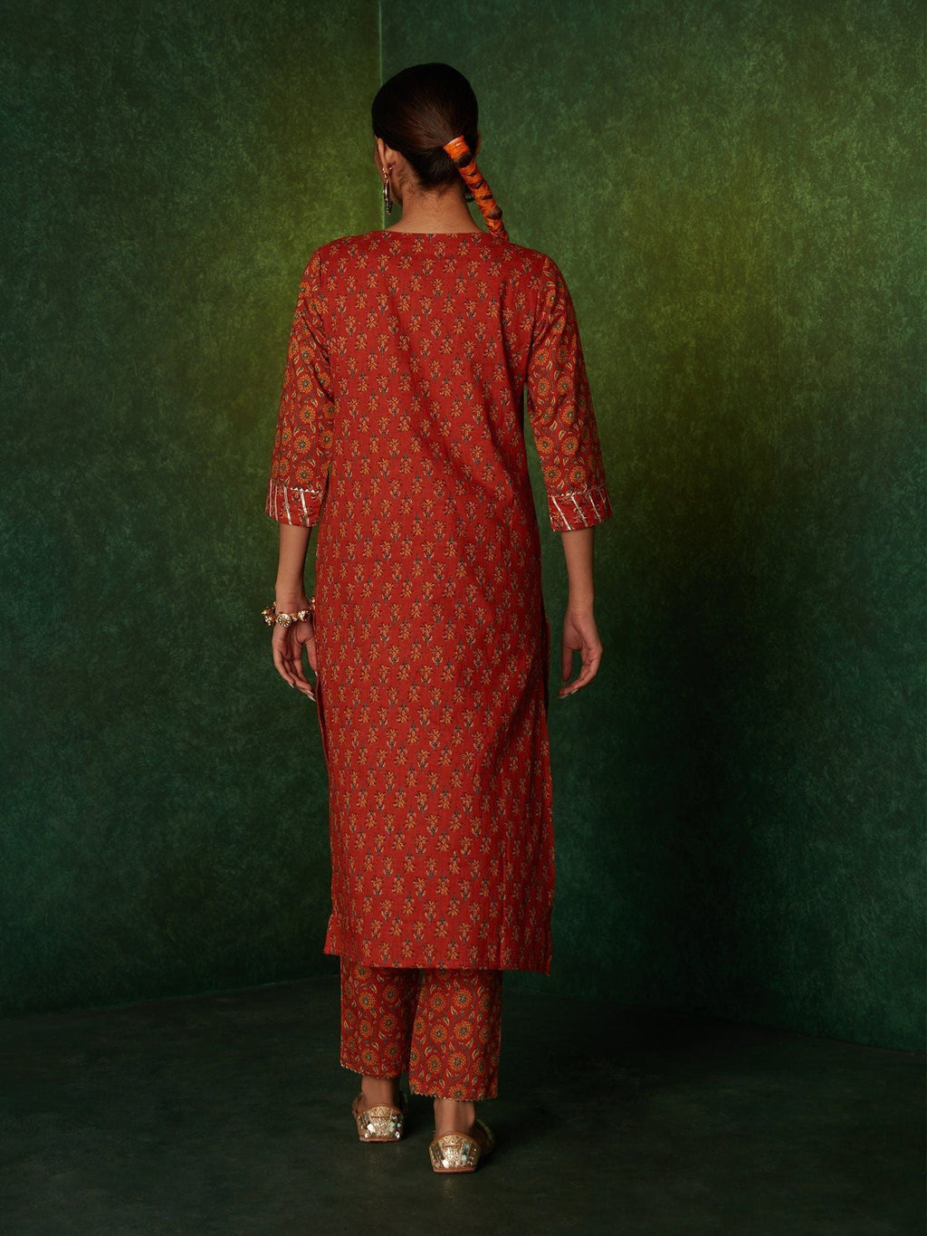 Likha Orange Floral Print & Embroidered Kurta Pant With Dupatta LIKSKD177