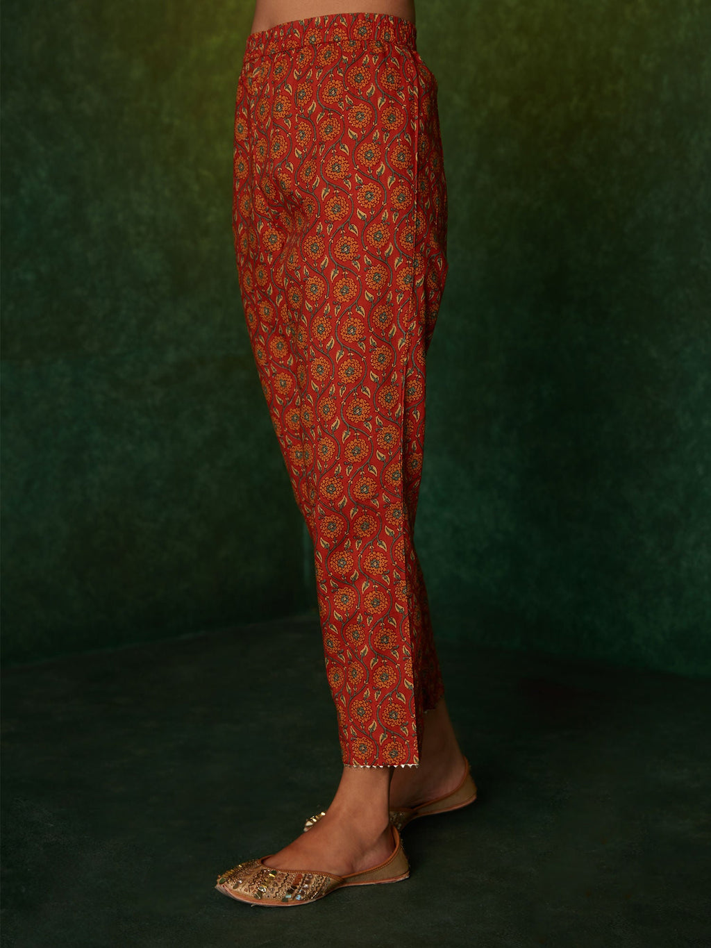 Likha Orange Floral Print & Embroidered Kurta Pant With Dupatta LIKSKD177