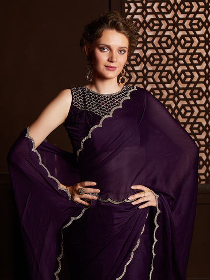 Saree Mall Embellished Border Pure Chiffon Sarees