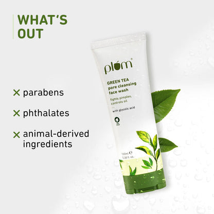Plum Green Tea Pore Cleansing Face Wash With Glycolic Acid - Fights Acne & Oil For Clear Skin