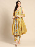 Anayna Women Yellow Ethnic Motifs Angrakha Pure Cotton Kurta with Trousers & Dupatta