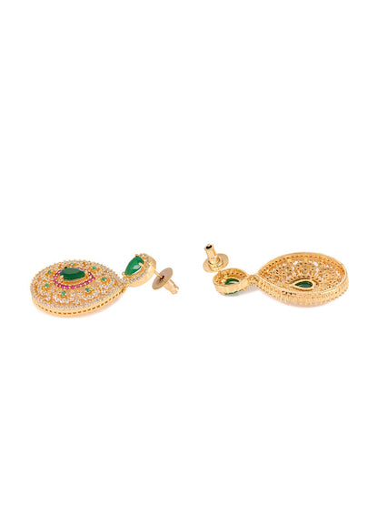 Saraf RS Jewellery Women Gold-Polished Multi Coloured AD Studded Pearl Mala & Earrings Set