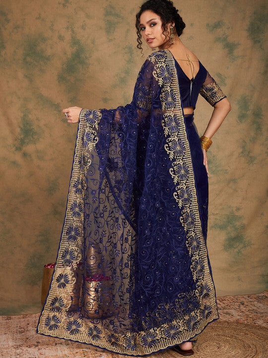 Sangria Embroidered Net Sarees