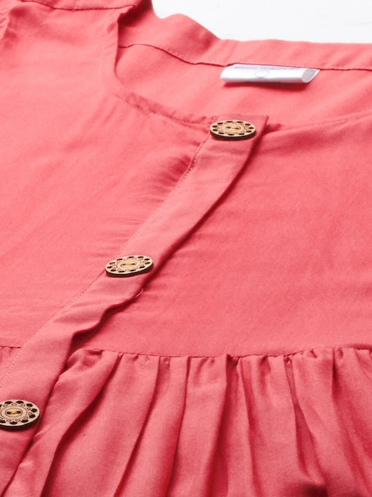 MomToBe Peach-Coloured Solid Maternity Nursing A-Line Midi Dress