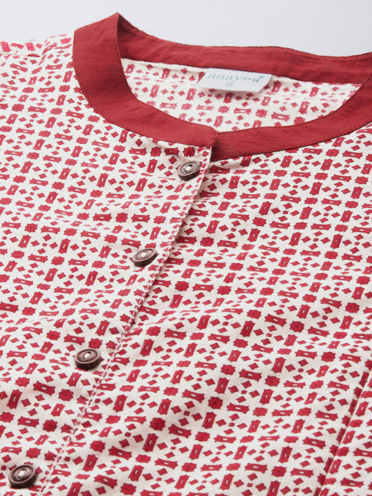 Anayna Women White & Red Printed Maternity A-Line Dress