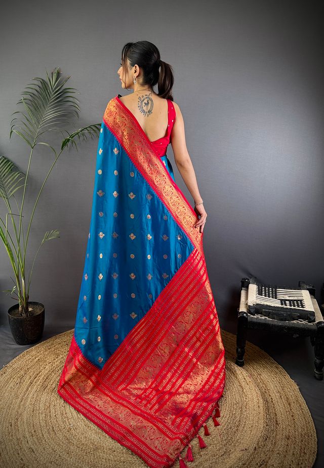 Elora Royal Blue Soft Silk Small Butti Zari Weaving Banarasi Saree With Woven Designer Saree