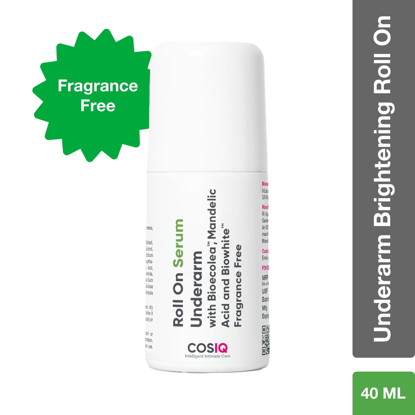 Cos-IQ Brightening Underarm Roll On Serum, With Bioecolea, Mandelic Acid and Bio White Fragrance Free