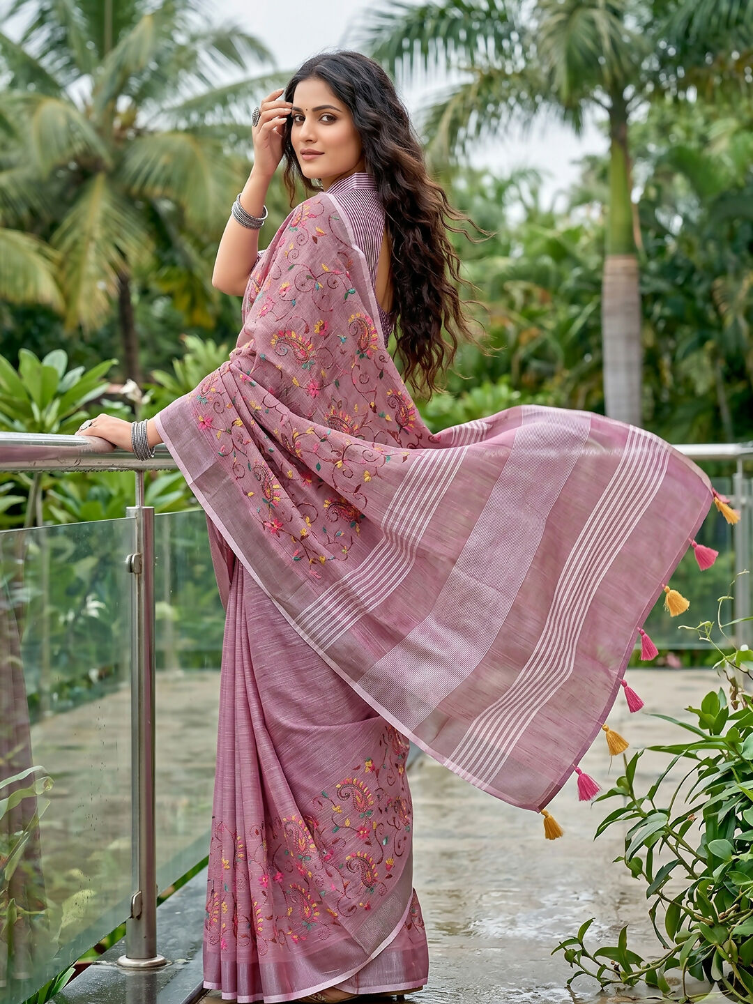 Shree Shyam Fashion Purple Linen Saree