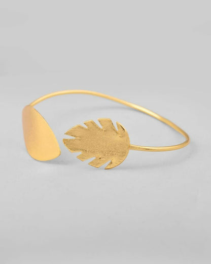 VOJ Gold-Polished Leaf Shaped Cuff Bracelet