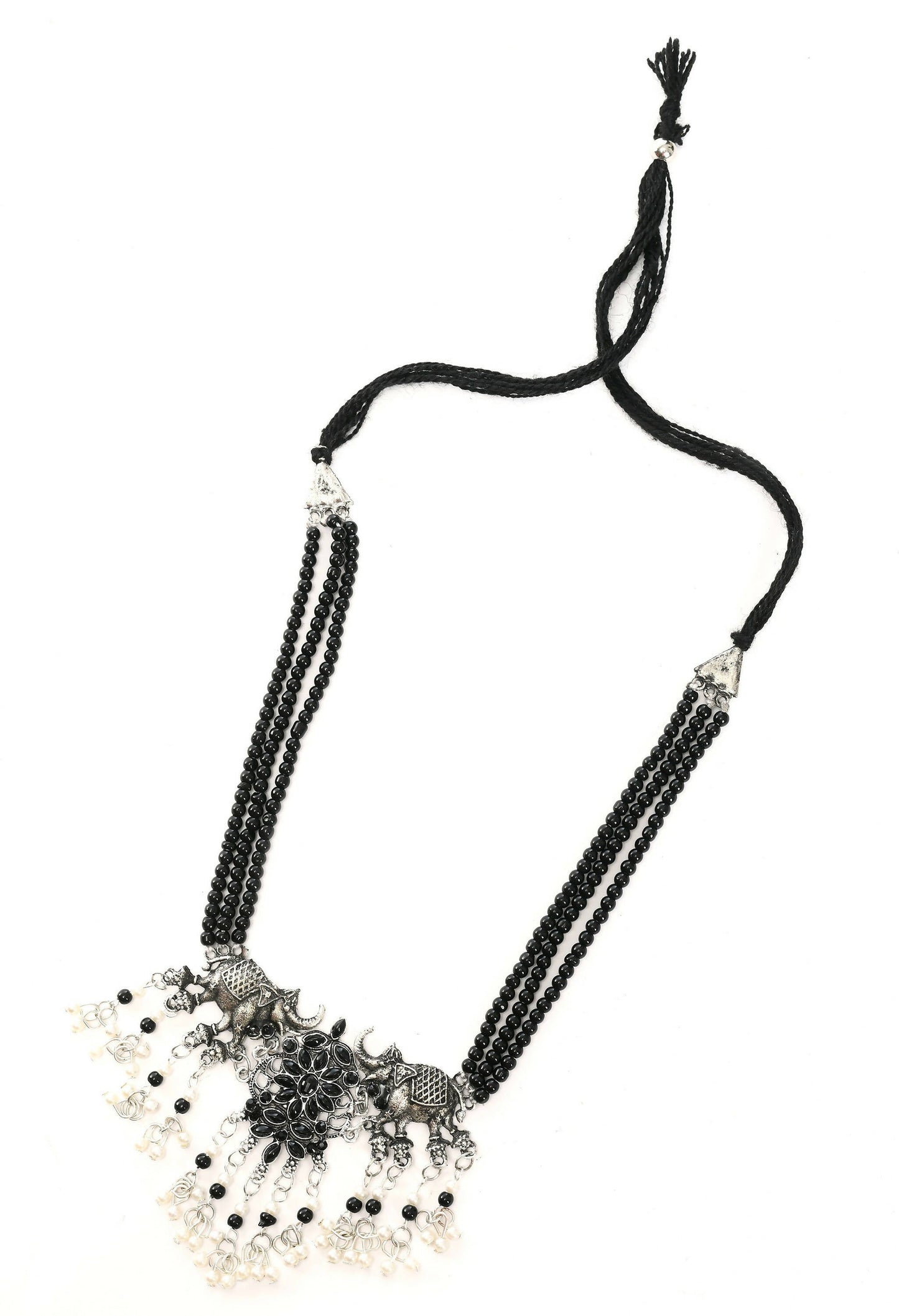 Mominos Fashion Johar Kamal Silver-Plated Brass Finish Elephant Desgin Choker For Women (Black)