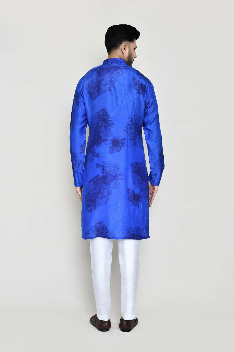 Joban Fashion Royal Blue Colored Cotton Silk Fabric Kurta With Straight Fit Pant
