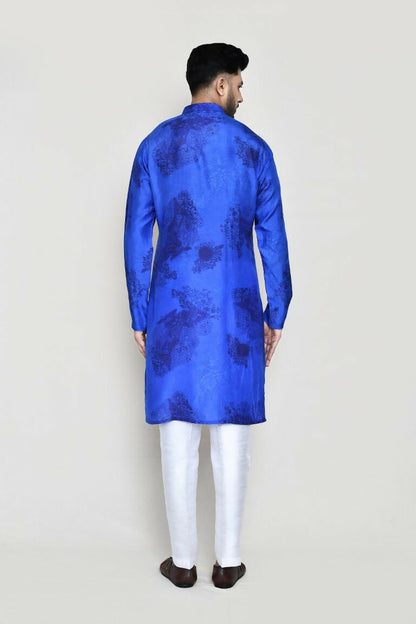 Joban Fashion Royal Blue Colored Cotton Silk Fabric Kurta With Straight Fit Pant