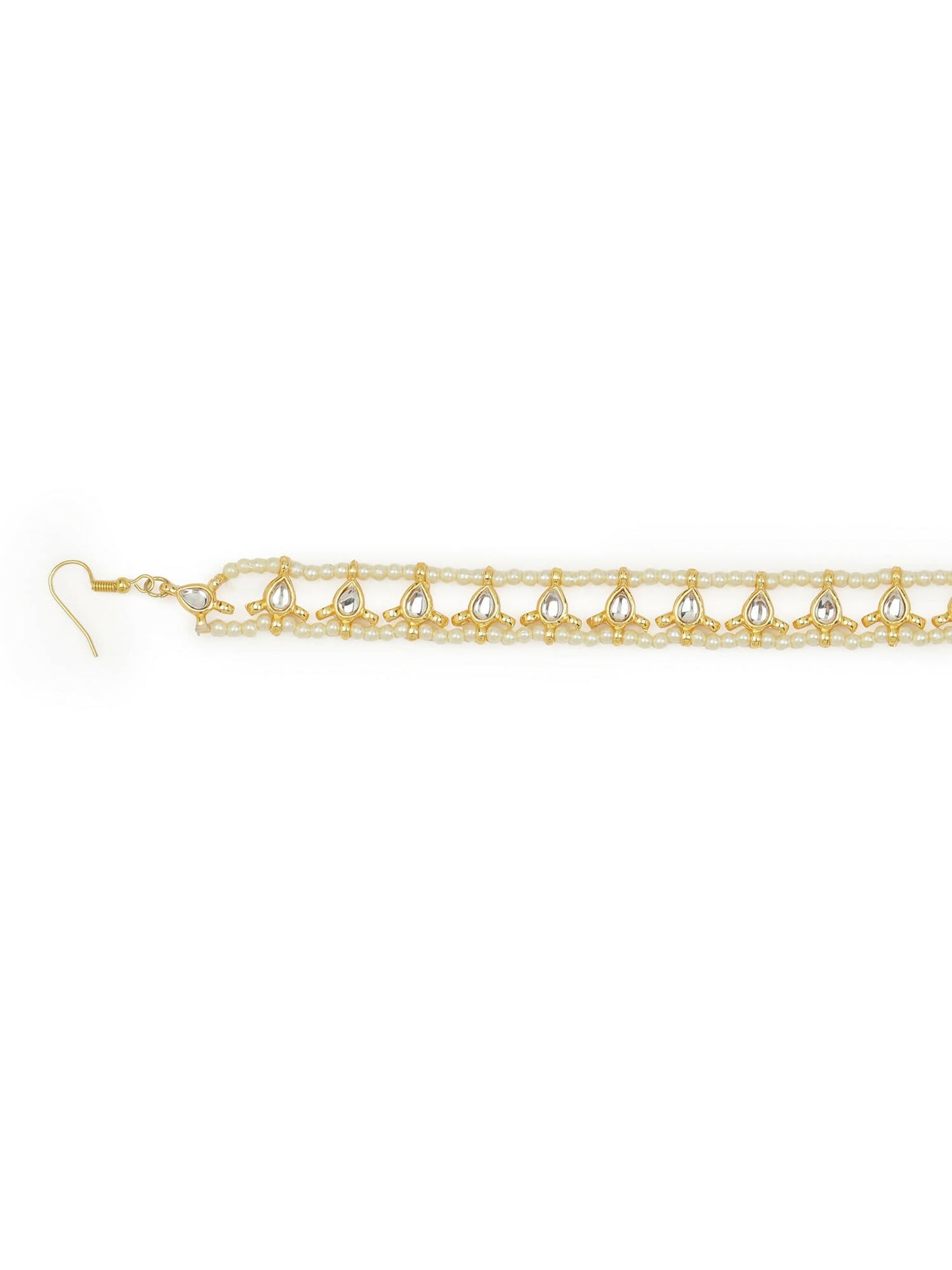 Gold-Polished White Kundan-Studded Pearl Beaded Hair Band - Ruby Raang
