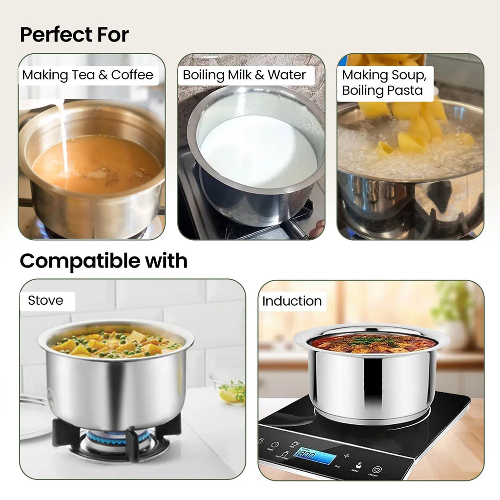 SAVYA HOME Triply Stainless Steel Tope Patila with Lid 3L 20cm Handi Casserole Gas Induction