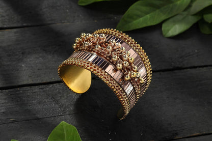 Mominos Fashion Kamal Johar Oxidised Gold-Polished Ghungroo Handcraft Cuff Bracelet