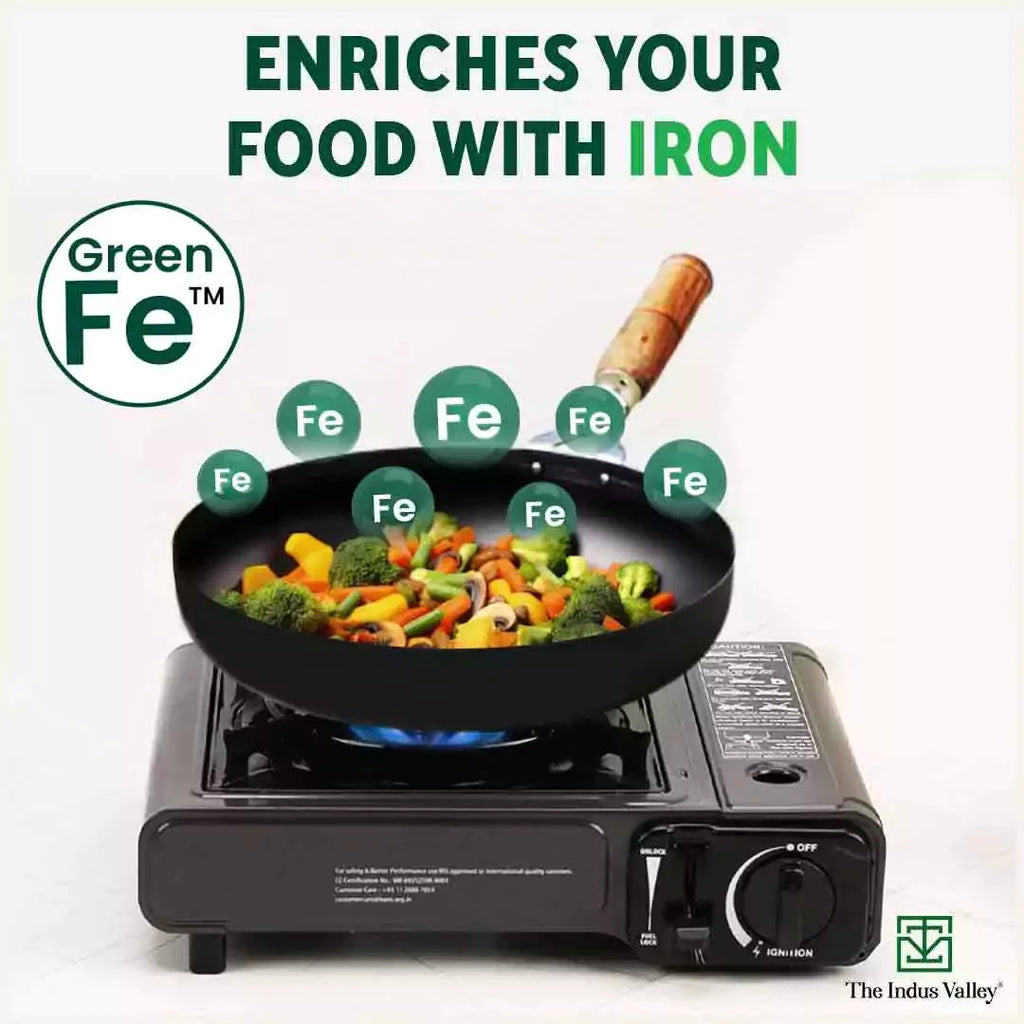 The Indus Valley Iron Cooking Set of 3 Kadai (25.4cm)+ Tawa(26.3cm)+Fry Pan (25.4cm)