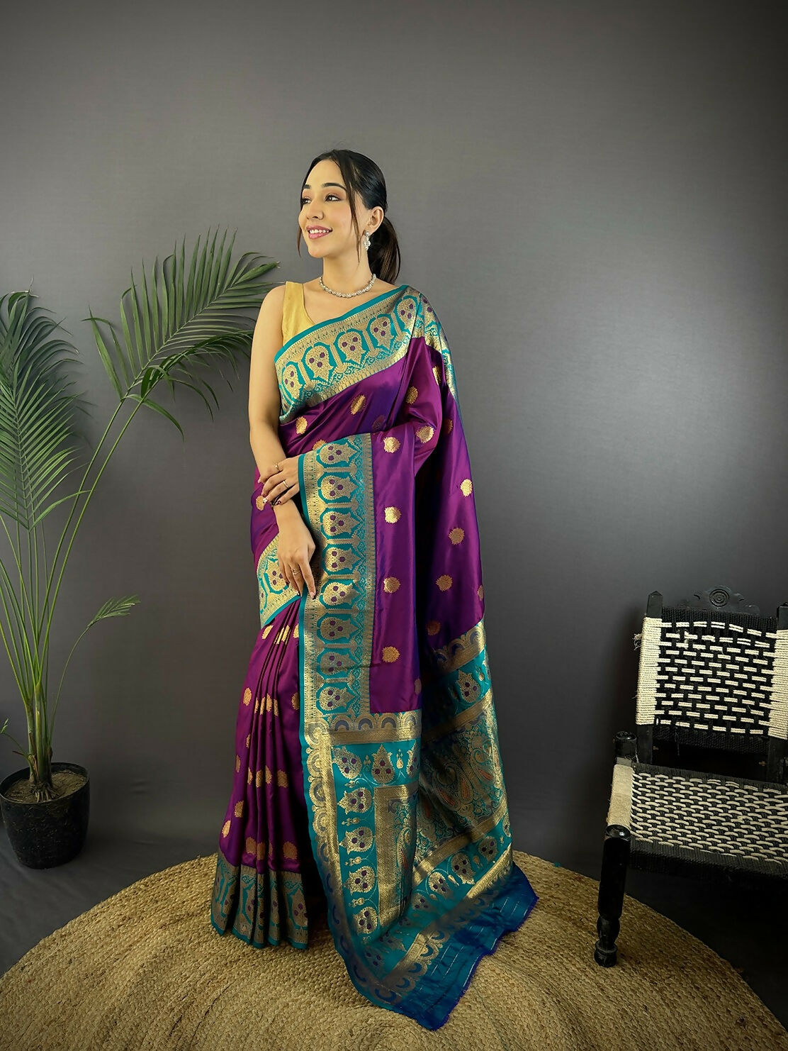 Joban Fashion Blue Butti Banarasi Silk Sarees
