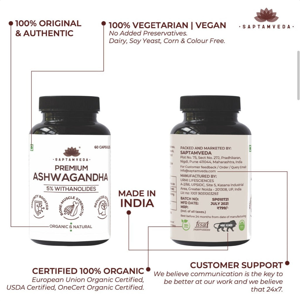 Saptamveda Ashwagandha Capsule with 5% Withanolides - 60 tabs