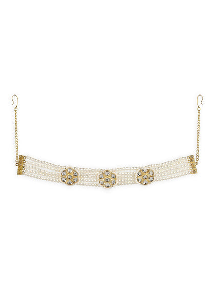Gold-Polished White Kundan Studded Headband - Ruby Raang