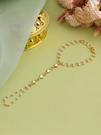 Ruby Raang Subtle Gold-Pearl Haath Phool