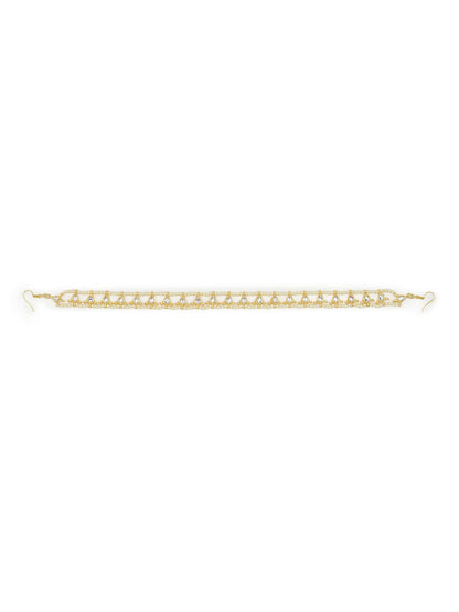 Gold-Polished White Kundan-Studded Pearl Beaded Hair Band - Ruby Raang