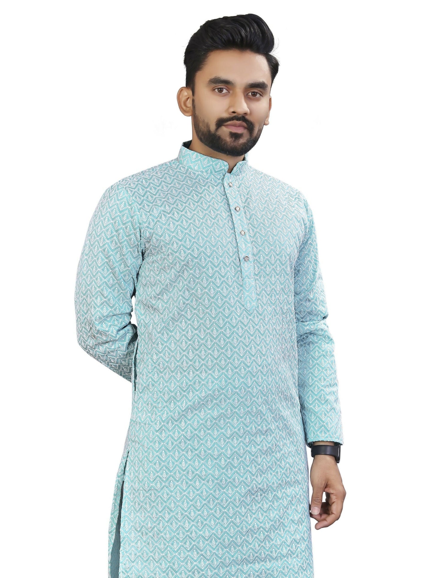Anaita Light_Blue Lucknowi Work Silk Straight Kurta