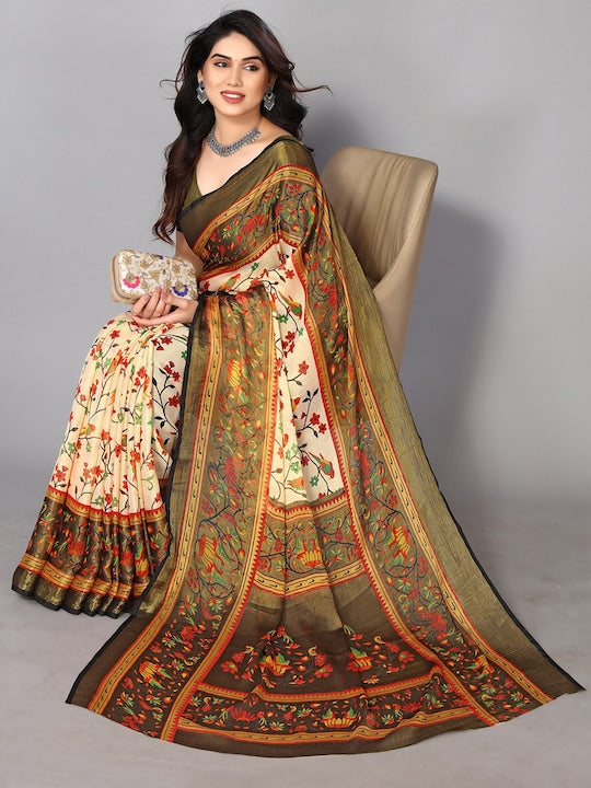 Fabmora Floral Printed Pure Chiffon Saree