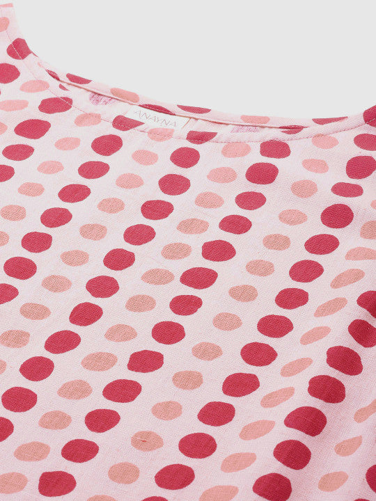 Anayna Polka Dots Printed Boat Neck Kurta with Trousers