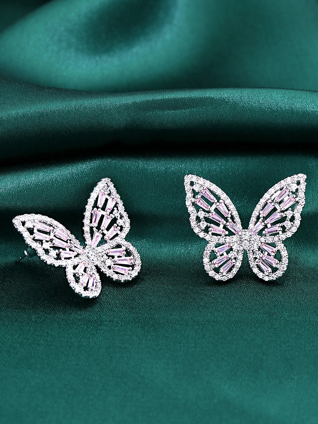 Yellow Chimes Silver-Toned & Pink Quirky Butterfly Studs Earrings