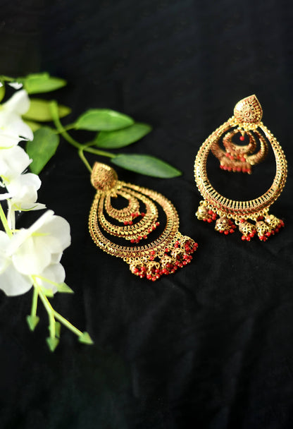 Mominos Fashion Johar Kamal Triple Circle White With Red Big Size Earrings