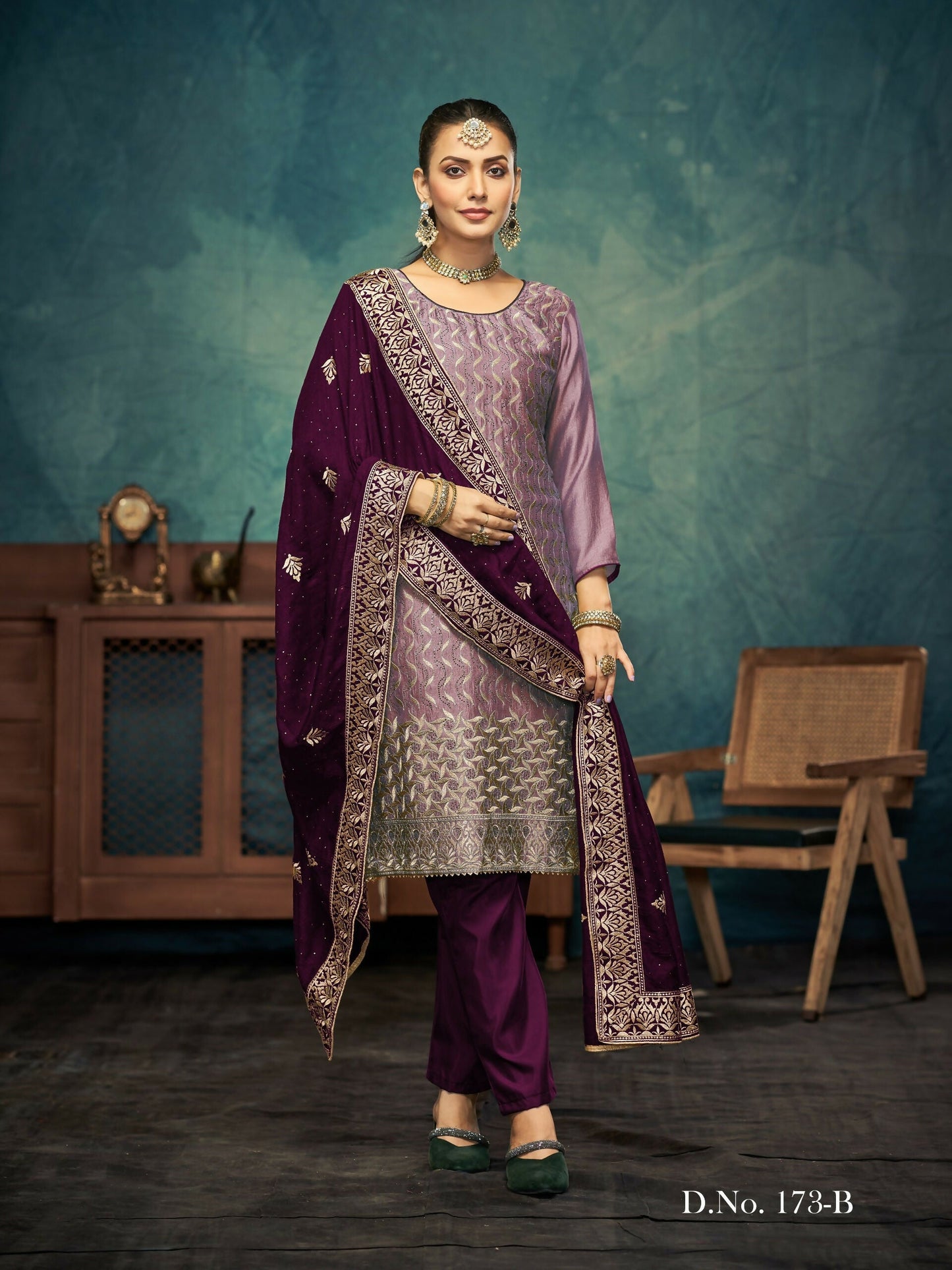 Anaita Light Purple Premium Embroidered with servos waki diamond Vichitra Silk Stitched Salwar Suit