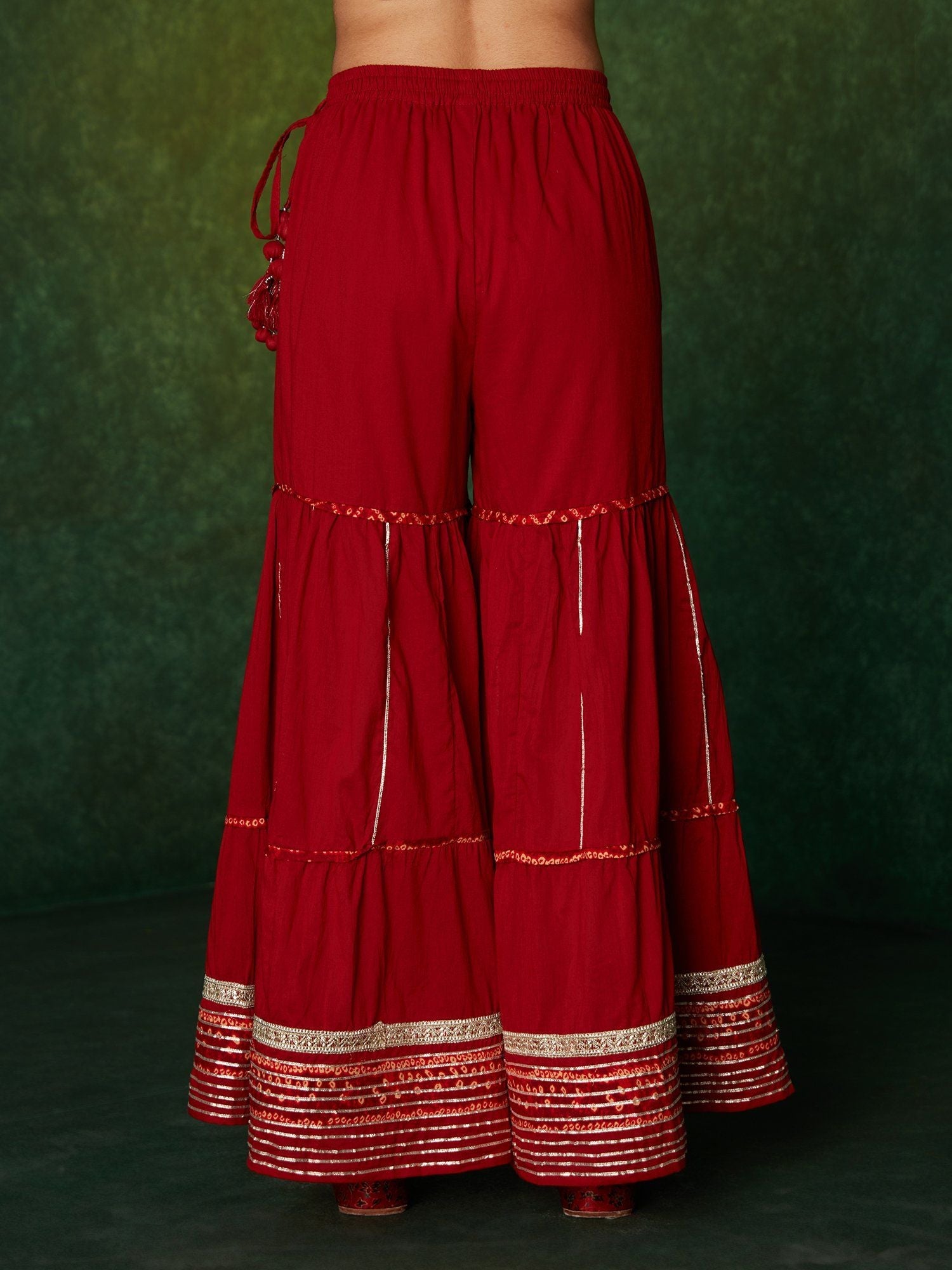 Likha Bandhej Maroon Zari Mirror Work Sharara Set with Dupatta LIKSKD152 (Set of 3)