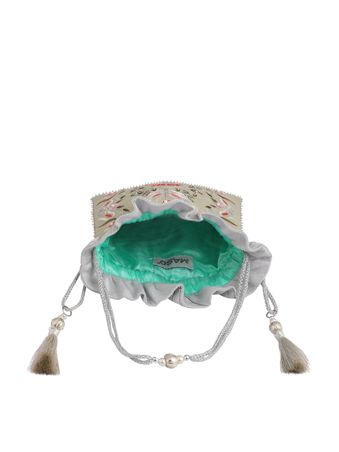 Masq Green & Pink Embellished Embroidered Potli Clutch