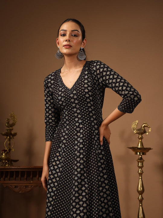 Anayna Ethnic Motifs Printed A-Line Maxi Dress