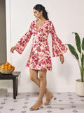 Anayna Floral Print Flared Sleeve A-Line Dress