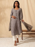 Likha Grey Kurta Palazzo Dupatta Set with Tonal Chikankari Embroidery LIKSKD276 (Set of 2)