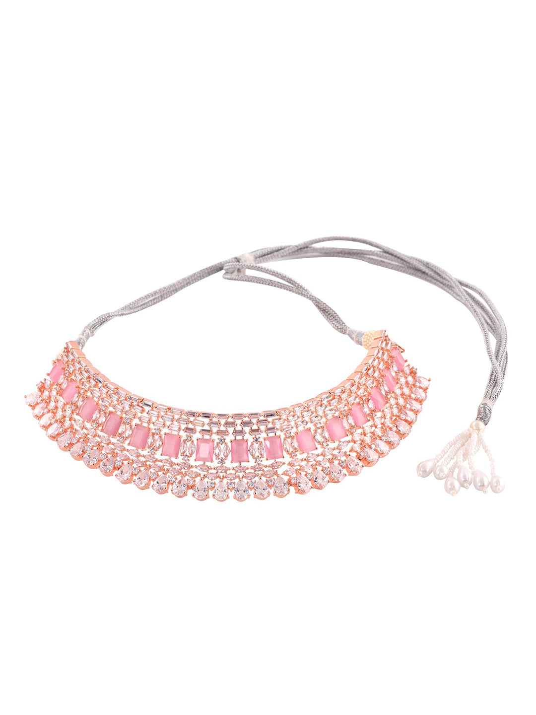 Saraf RS Jewellery Rose Gold-Polished & Pink AD Studded Handcrafted Jewellery Set