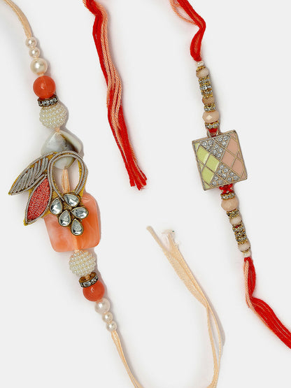 NVR Men Set of 2 Multicolor Stone-Studded Rakhi With Roli Chawal & Chocolate