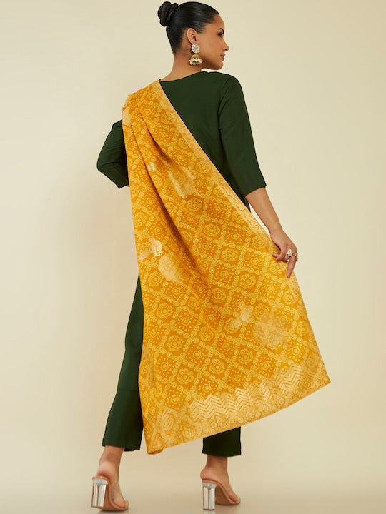 Soch Green Embroidered Zari Kurta with Trousers & Dupatta